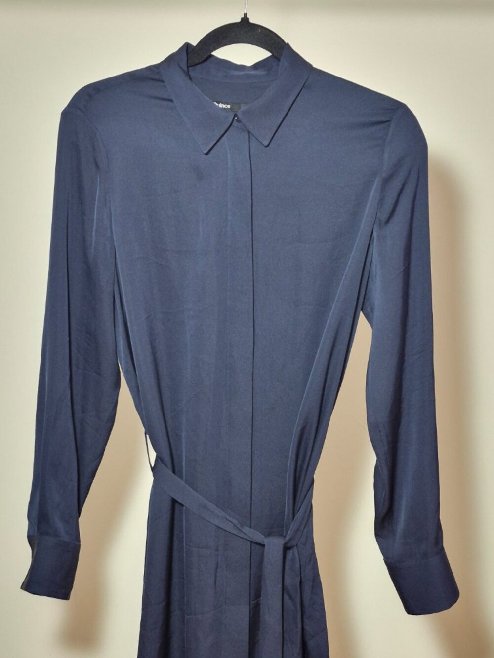 Quince Washable Stretch Silk Shirt Dress Womens S Navy Tie Waist Button Down